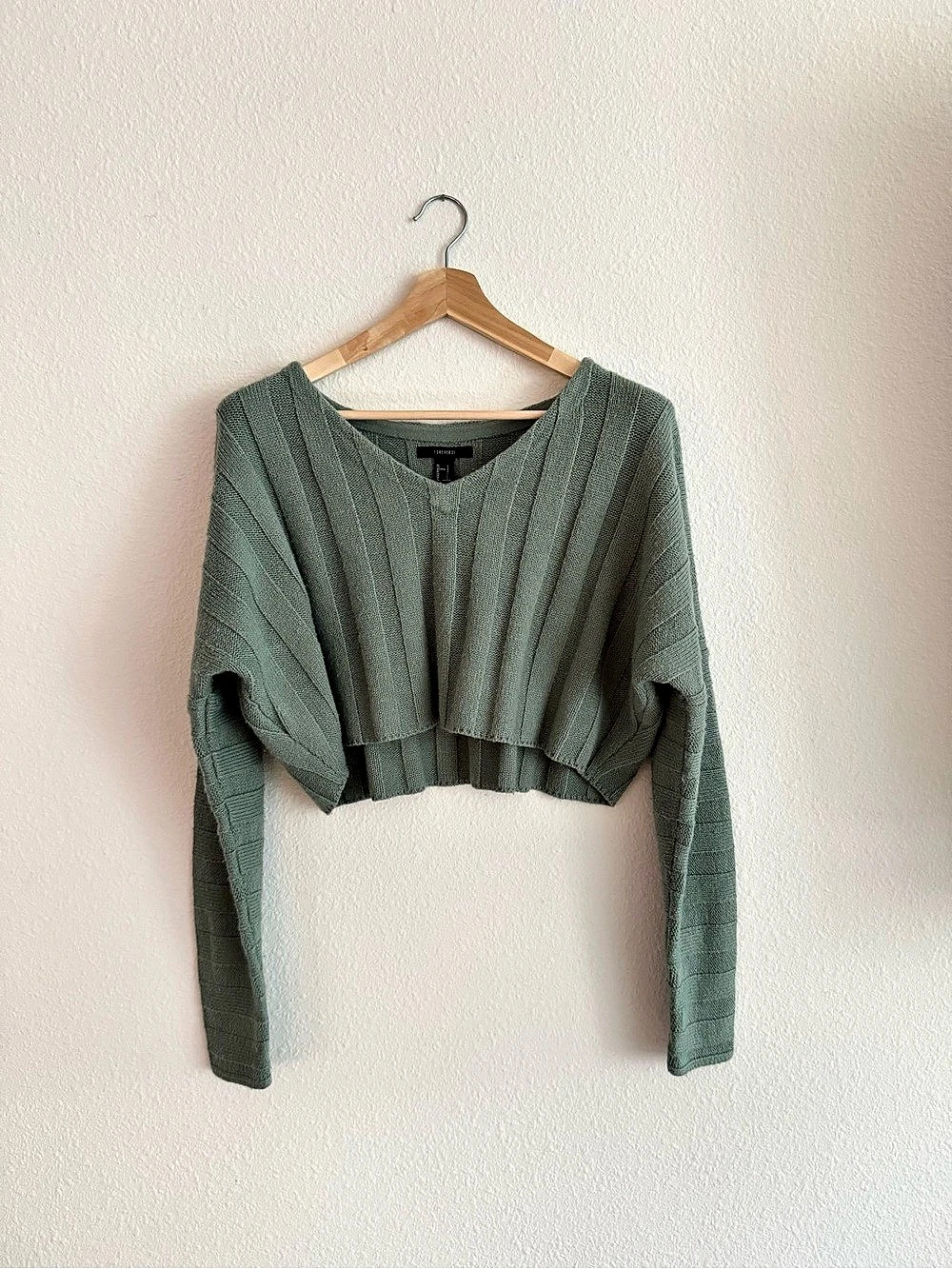 Forever 21 Cropped Oversized Ribbed Sweater in Green Size Large